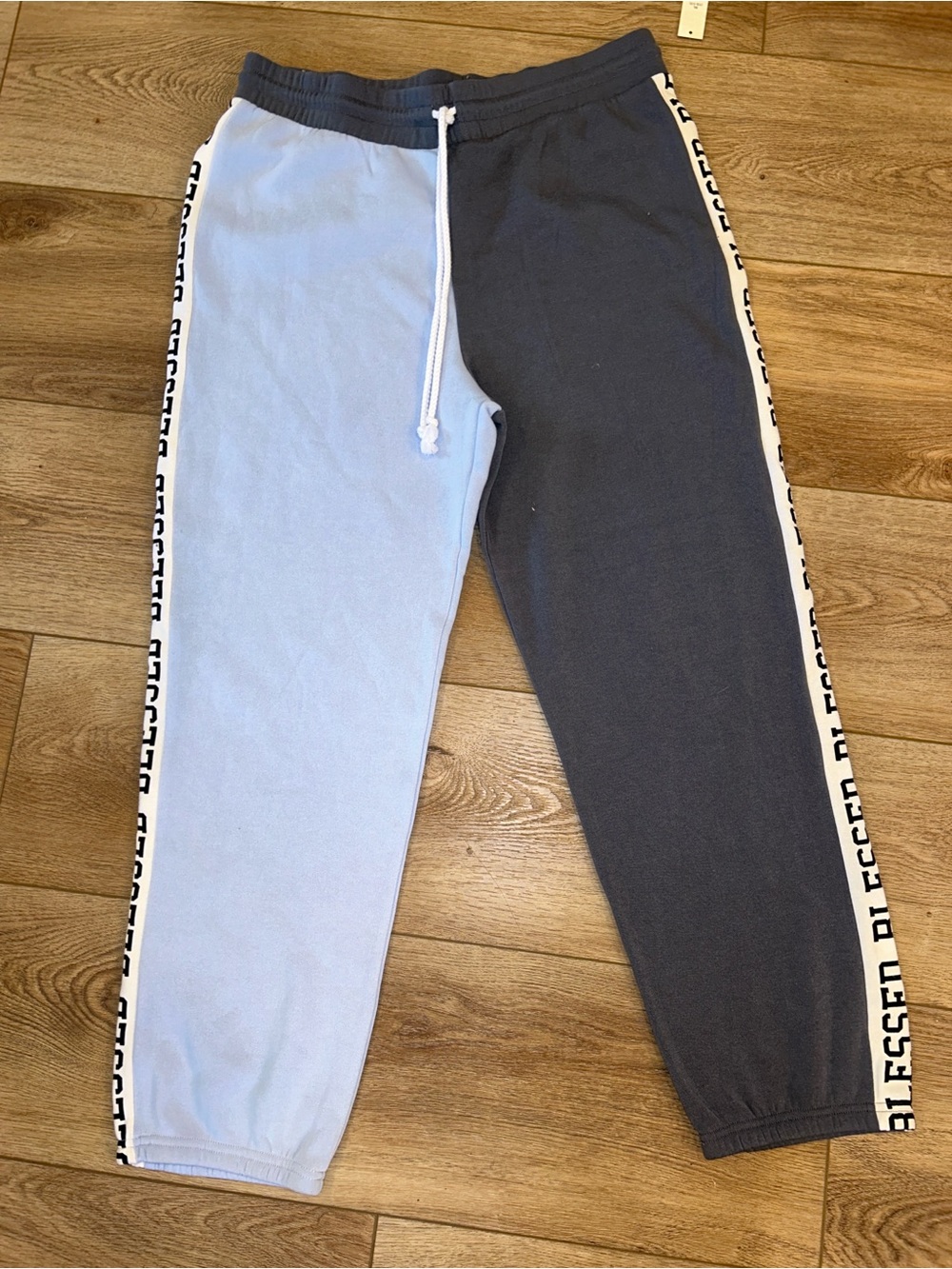 NoBo Two-Tone Blue and Charcoal Jogger Sweatpants Blessed Colorblock